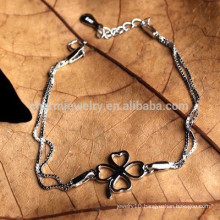 CYL004 100% 925 sterling silver bracelets for women with Four Leaf Clover charm Double 18K White Gold chain bracelets jewelry